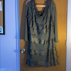 Dressbarn metallic ruffle dress with beading